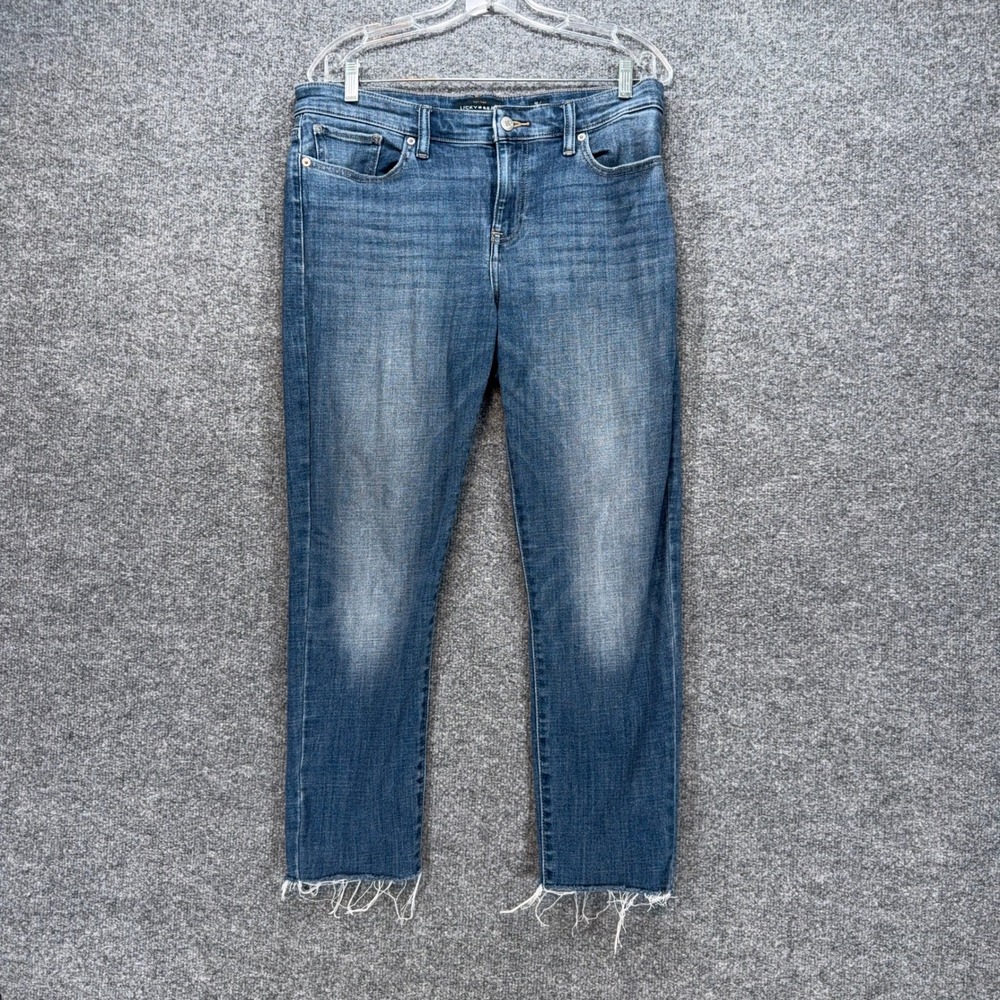 Lucky Brand Stella Skinny Jeans Women 12 Blue Raw Hem Stretch Denim Casual